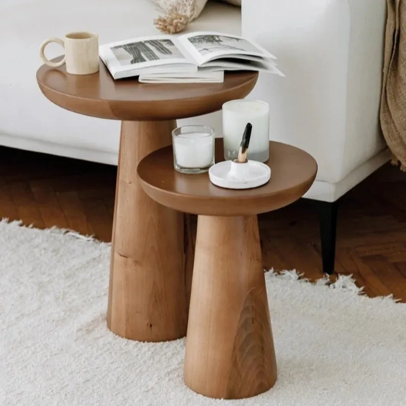 

Solid Wood Wabi-Sabi Style Side Table Small Round Accent Table Minimalist Living Room Sofa Side Table Modern Home Decoration