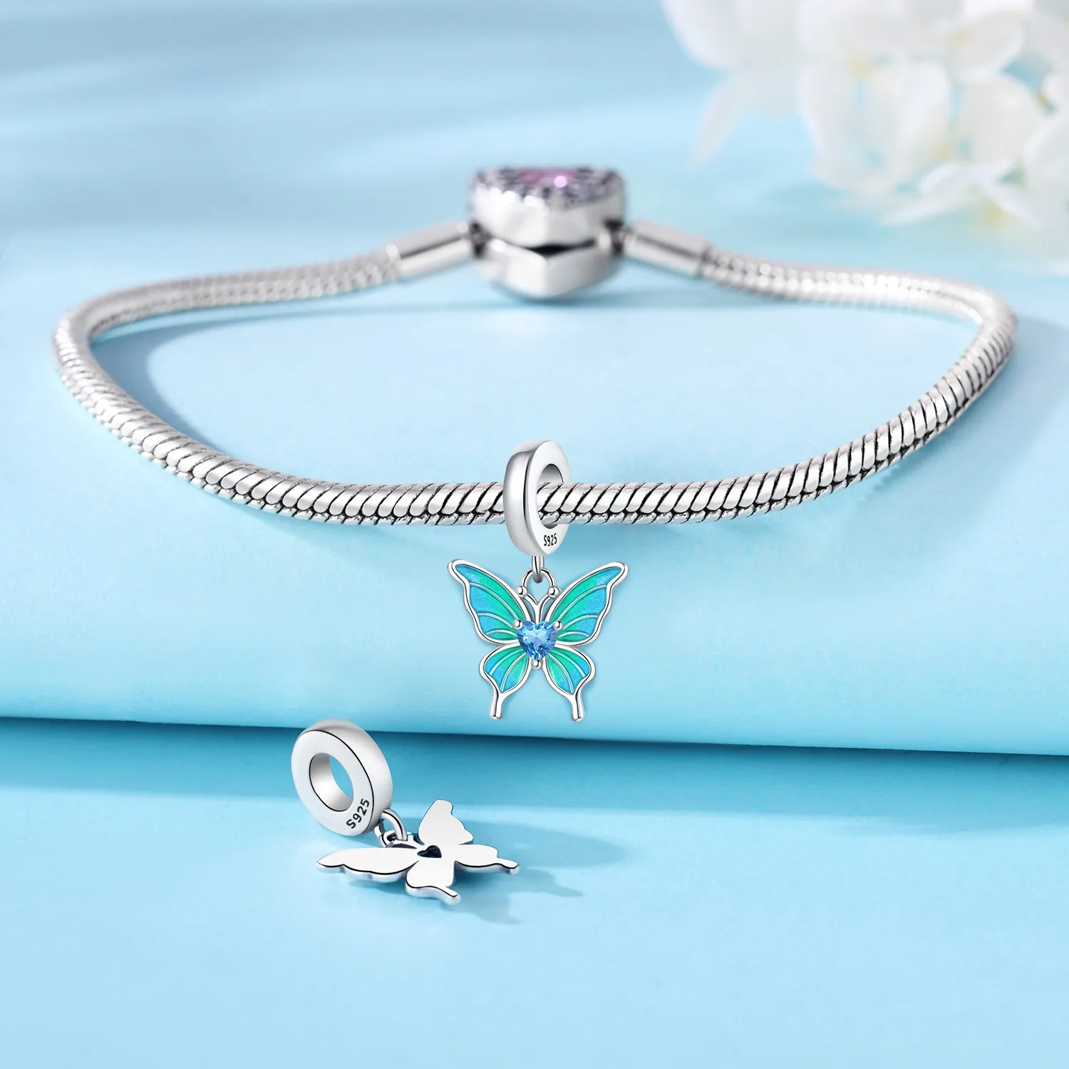 925 Sterling Silver Dreamy Butterfly Pendant Bracelet Charms Fit Bangle For Women Jewelry Party Beads Gifts DIY Accessory