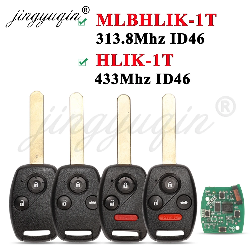 jingyuqin MLBHLIK-1T HLIK-1T Remote Car Key For Honda CR-V Accord HRV Insight Civic Fit City Jazz Acura TL 313.8/433MHz ID46 Fob