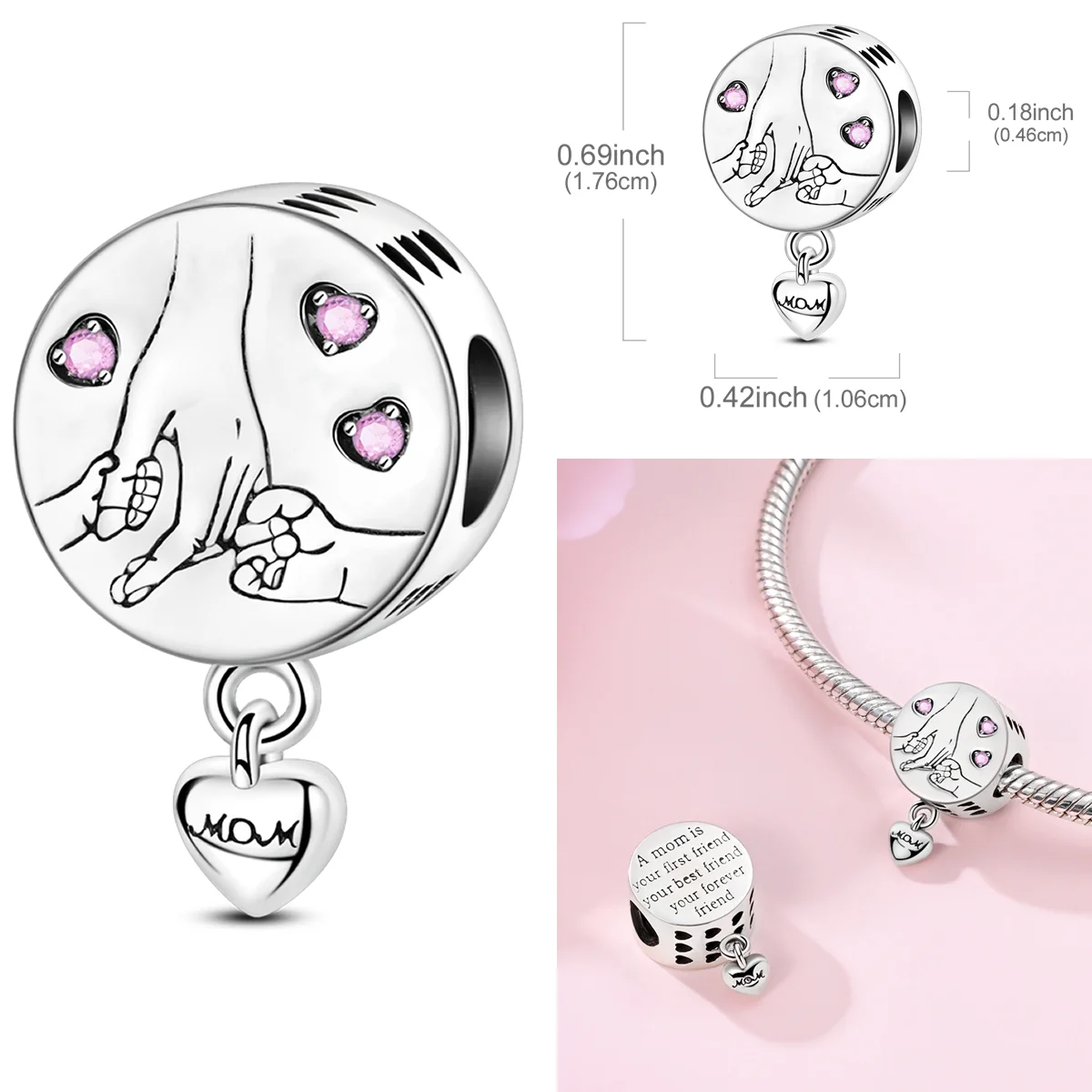 

925 Sterling Silver Mom Friend Forever Charms Bead CZ Zircon Family Love Dangle Fit Original Bracelet DIY Women Jewelry Gift