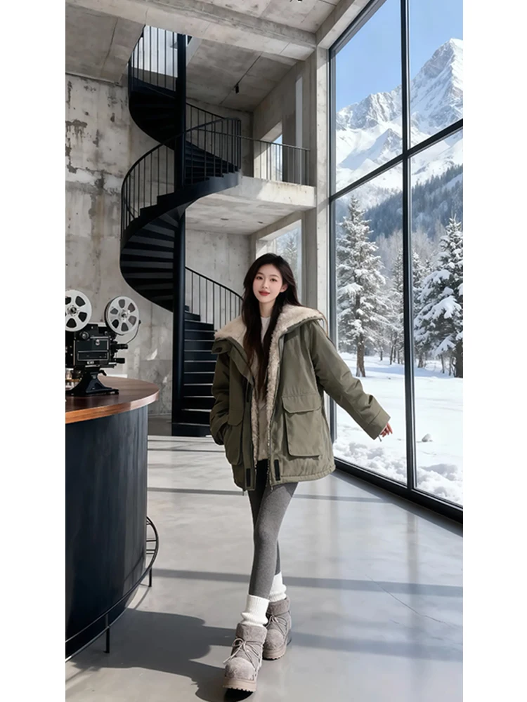 

Парка из овечьей шерсти с хлопковой подкладкой, женское зимнее утепленное пальто средней длины, повседневная рабочая одежда, модная верхняя одежда для поездок на работу