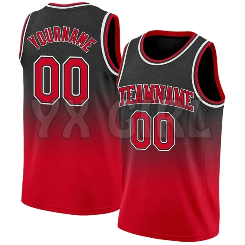 

Custom Black Red-White Authentic Fade Fashion Basketball Jersey Tank Tops for Men Jersey Personlized Sew Team Unisex Top