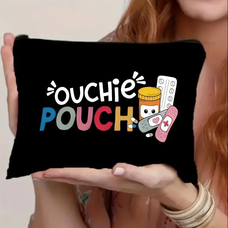 

Unisex Canvas Makeup Bag with "Ouchie Pouch" Design - Reusable, Zippered Cosmetic & Medicine Organizer for Travel, Toiletries