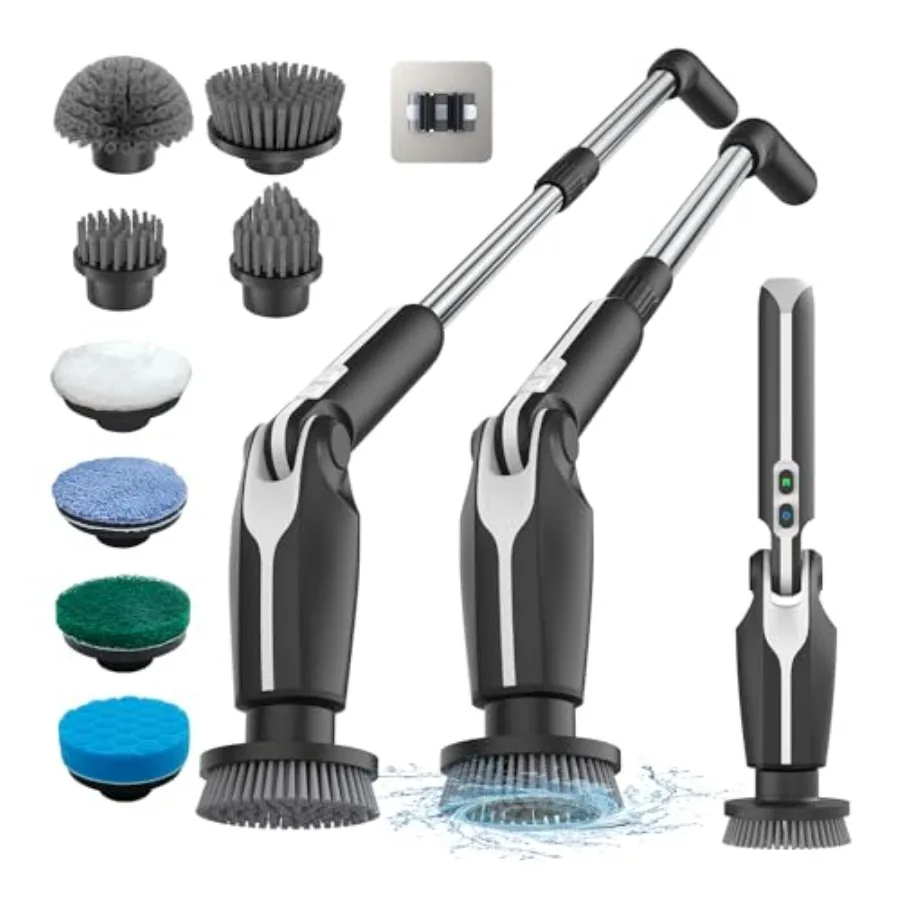 

Electric Spin Scrubber Shower Scrubber with 4 Adjustable Angles and 8 Brush Heads Electric Scrubber with Long Handle and Remote