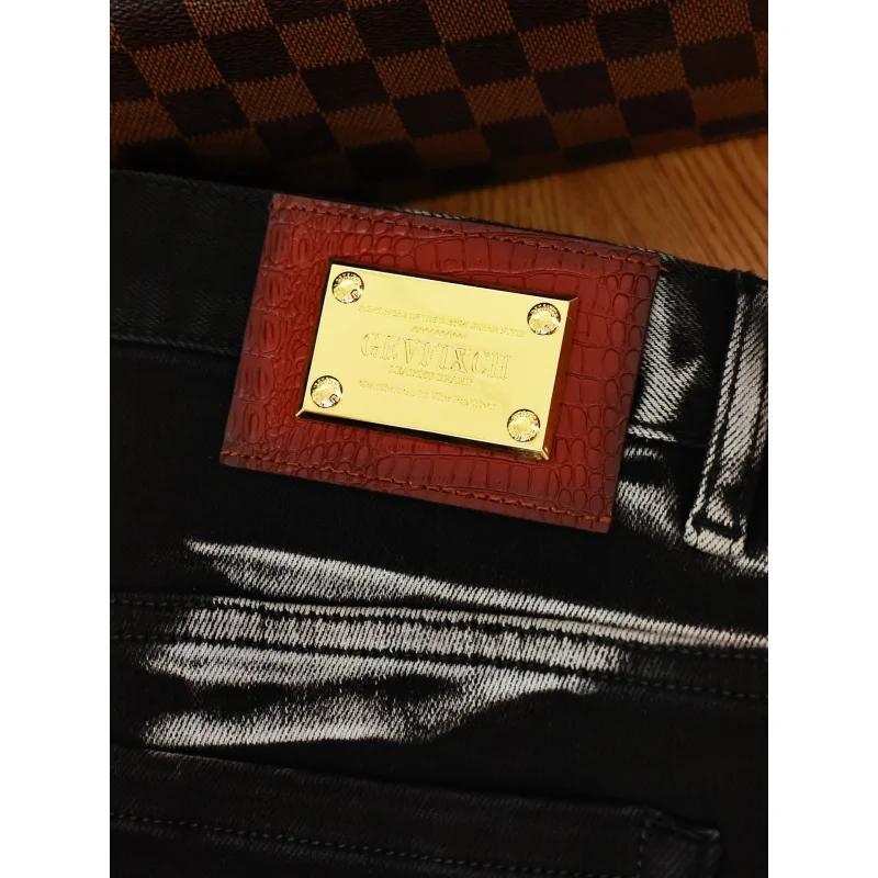 Jeans preto masculino outono e inverno 2025 novo estilo high-end impresso calças de perna pequena
