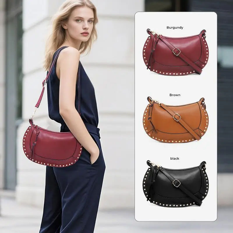 

Exquisite Rivet Half-Moon Crossbody Bag European And American Hot-Selling Single Shoulder Crescent Bag