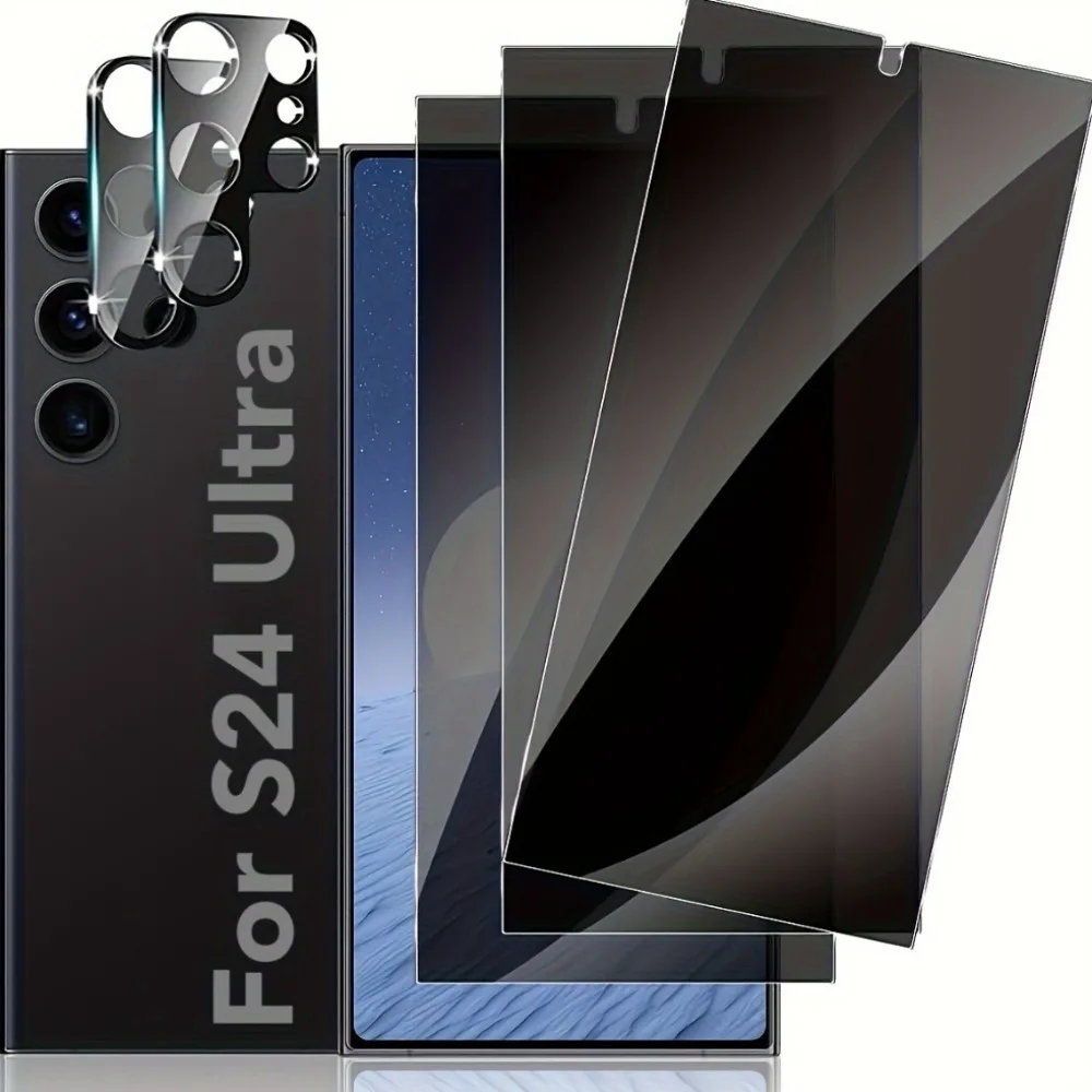 

3PCS Tempered Glass Privacy Protector+2Pcs Camera Lens Film for Samsung Galaxy S24 S25 Ultra S23 S22 Plus S21FE S9 Anti-Spy Film