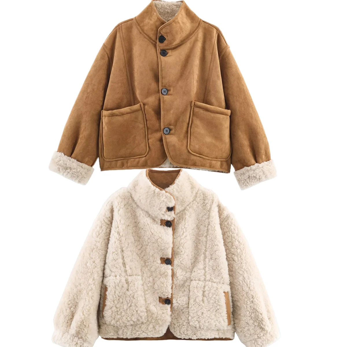 

Maxdutti, скандинавское минималистское зимнее пальто, утепленная куртка из овечьего меха, двусторонняя свободная женская куртка, женская одежда, модные топы