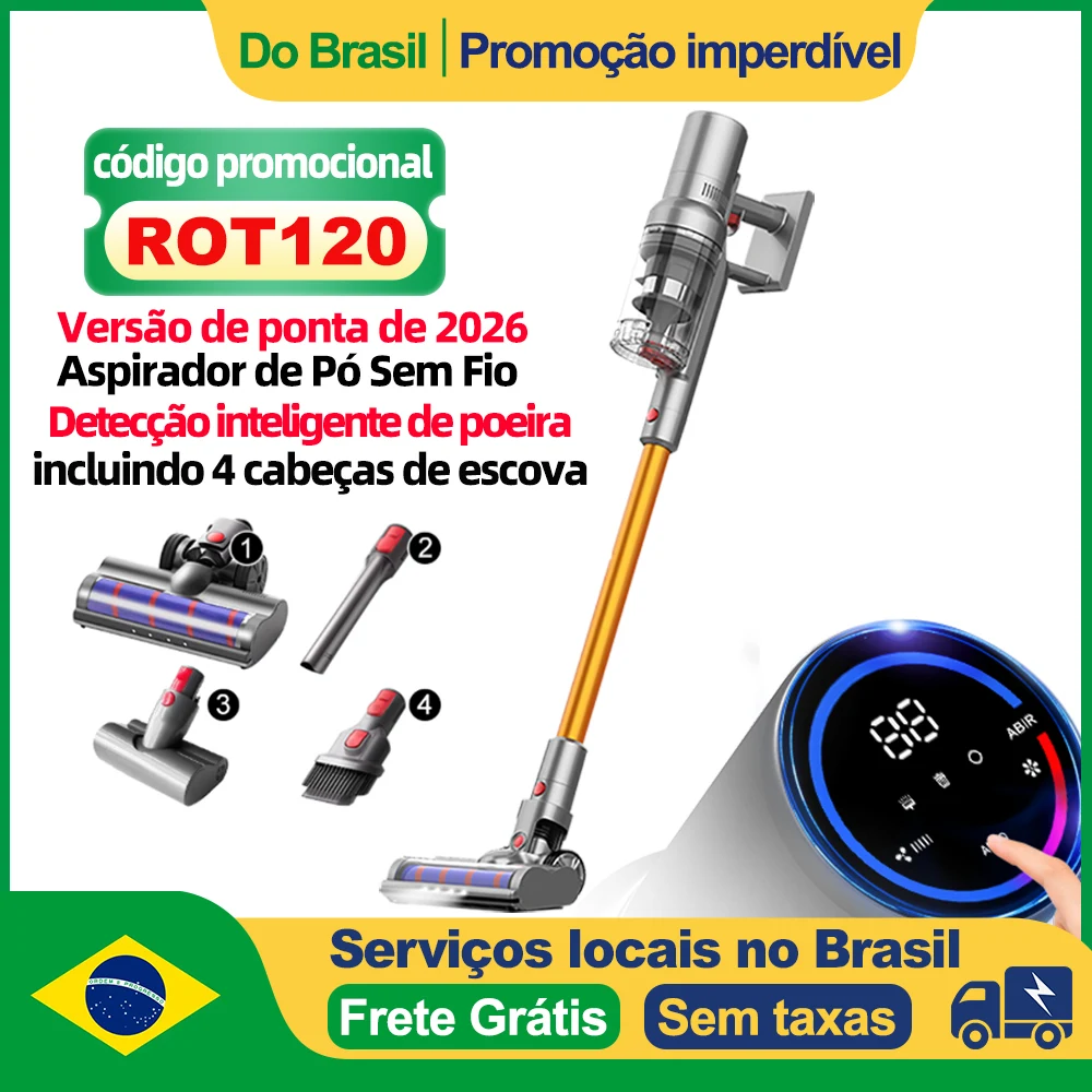 (Código promocional: ROT120)Aspirador de Pó Portátil Sem Fio ABIR VC205, 27000PA, Sensor de Poeira Inteligente, Tela de Toque LED, Controlo Automático de Velocidade, Eliminador Portátil de Ácaros
