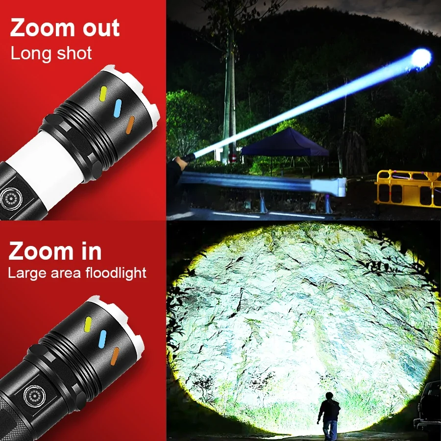 2025 Super Bright LED Torch Light Waterproof  Rechargeable Flashlights Ultra Powerful Flashlight Bring Camping Fishing Lights