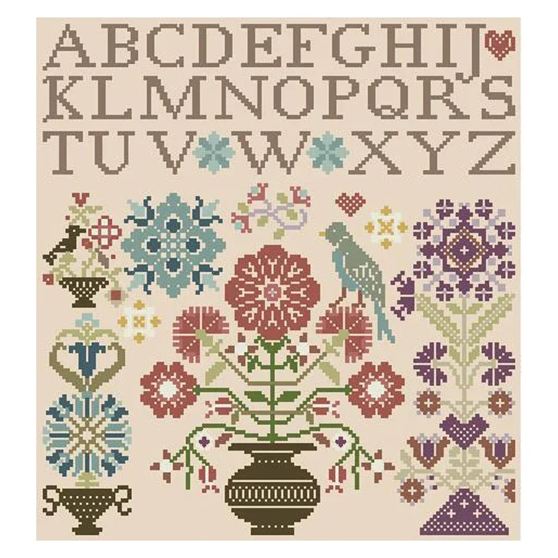 Amishop Top Quality Beautiful Lovely Counted Cross Stitch Kit Vintage Flowers Bird Letters