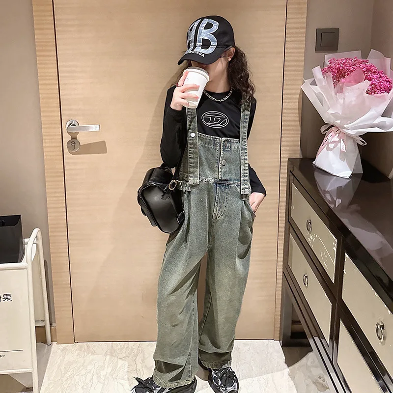 Girls Autumn Denim Overalls Fashion Loose Casual Jeans for Children\'s 10 12 13 Years Teenage School Kids Infant Suspenders Pants