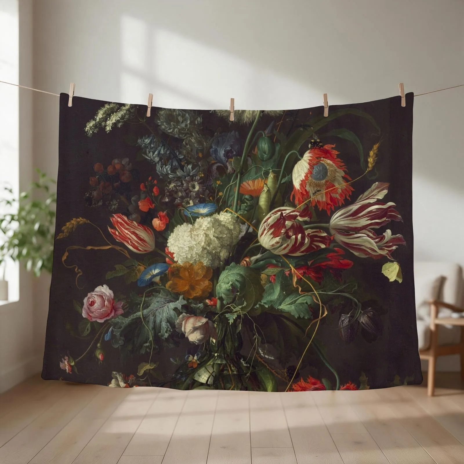 Jan Davidsz de Heem - Vase of Flowers (1645) Throw Blanket couch cozy soft plush fuzzy picnic outdoor blanket