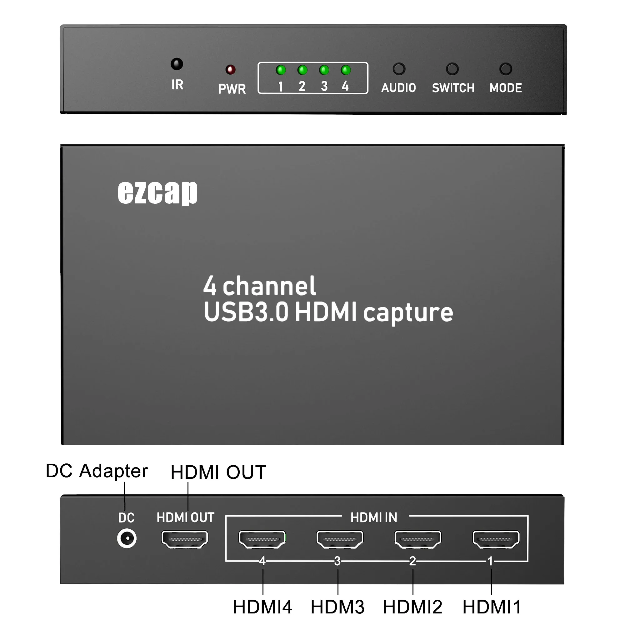 

Ezcap264 4x1 HDMI Multi-Viewer 4 Channel Switch HD 1080P 60fps USB 3.0 Video Capture Card Game Recording Box PC Live Streaming