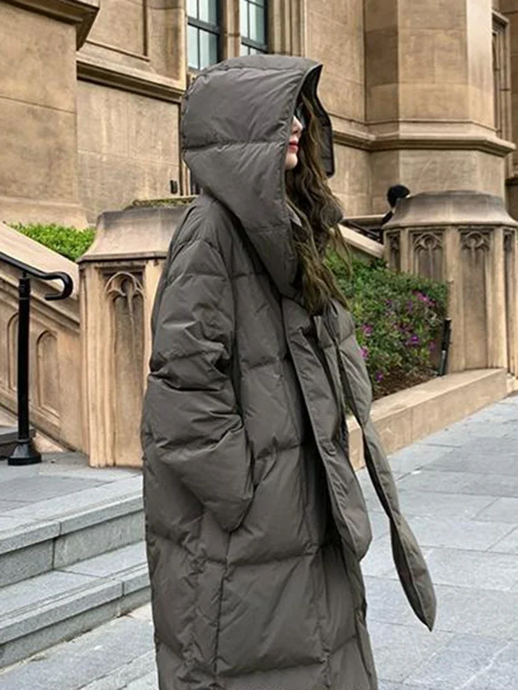 สีเทาParkasสําหรับผู้หญิงหลวมความร้อนจีบOuterwearฤดูใบไม้ร่วงฤดูหนาว2024ใหม่แฟชั่นแขนยาวหญิงHooded Coat Q67