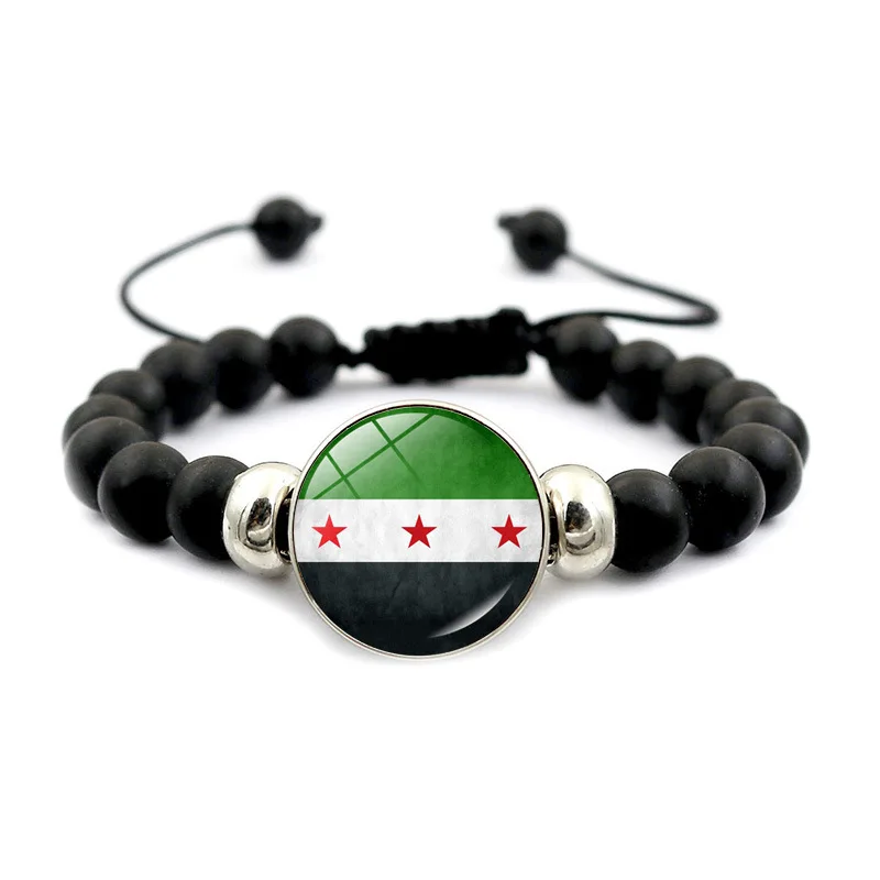 Syria National Flag Glass Cabochon Bracelet Beads Syrian Bracelets Women Men Handmade Braided Syria Hand Strap Jewelry Gift