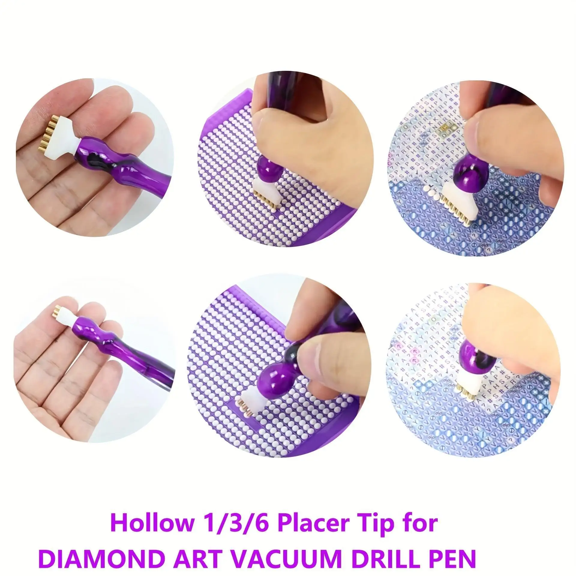 Vacuum Diamond Pen Replacement Kit - 1 Replacement Diamond Pen and Multi-Head Applicator (1/3/6 Heads) - Compatible with Most Vacuum Pens - Diamond Art Accessories, 1/3/6 Diamond Applicators, E-Painter Replacement Kit