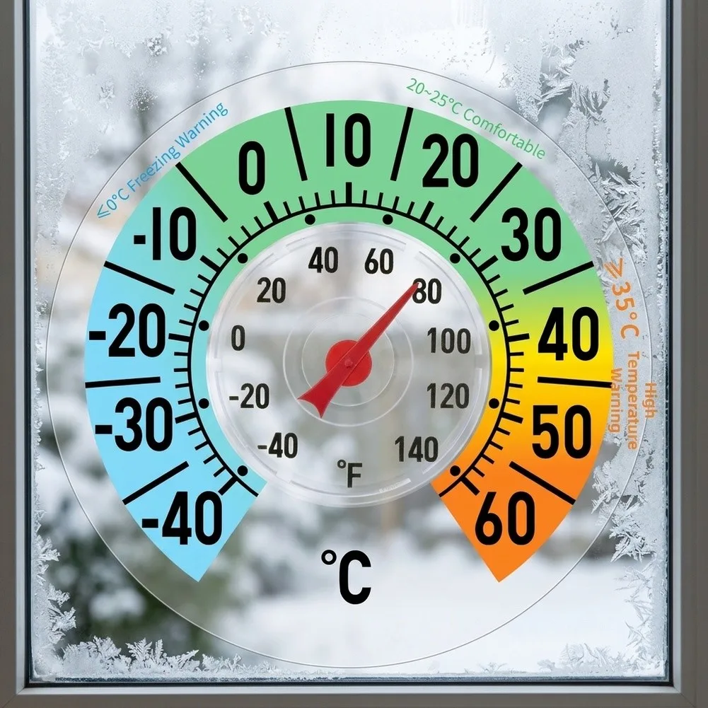 180mm Transparent for static Cling Thermometer for Indoor Outdoor Use Dual Scale for fahrenheit No For battery Required