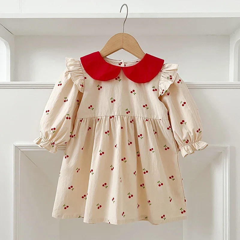 Sisters Clothes Infant Baby Girls Ruffled Dress Rompers Sisters Baby Girls Cherry Print Princess Dress Family Clothes Rompers