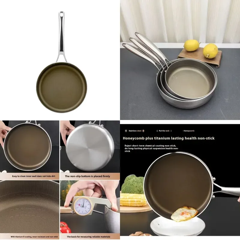 304 316 Stainless Steel Frying Pan Titanium Multi Layer Non Stick Coating Durable 2.0 3L Capacity For Gas Induction Cookers
