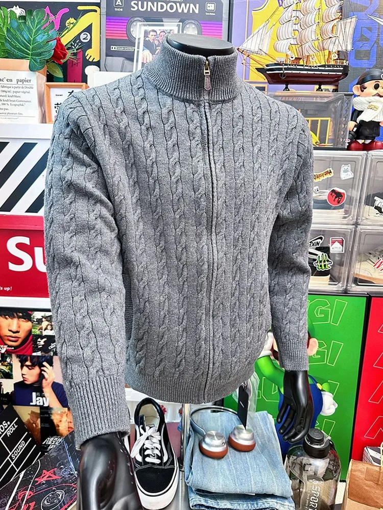

Мужской кардиган в американском ретро-стиле, осенний, свободного кроя, с воротником-стойкой, вязаный, с эффектом «чистого» кроя, высококачественная верхняя одежда