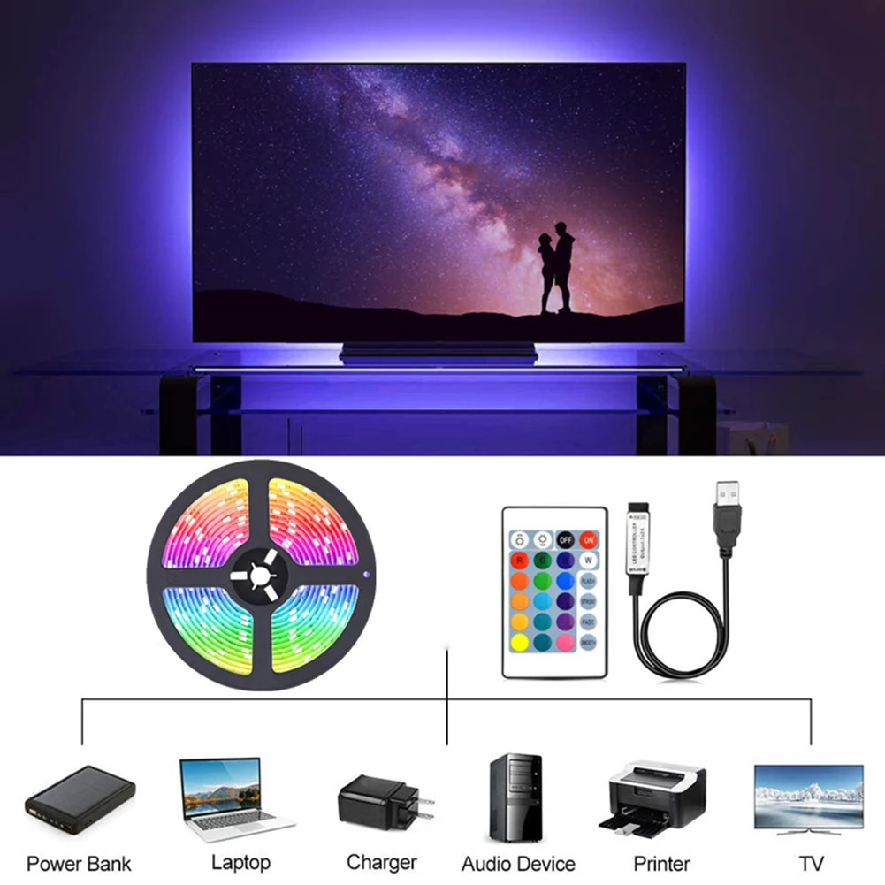 5/3/2/1M LED Light Strip Set RGB 5050 BT Remote Control LED Light Flexible Lamp Tape Home Room TV Compute Background Light Decor