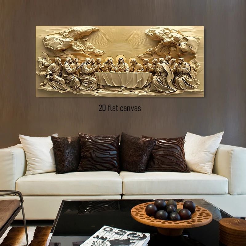 1 last dinner relief canvas decoration painting, Christian religion, Jesus, the twelve disciples, frameless painting, 2D plan