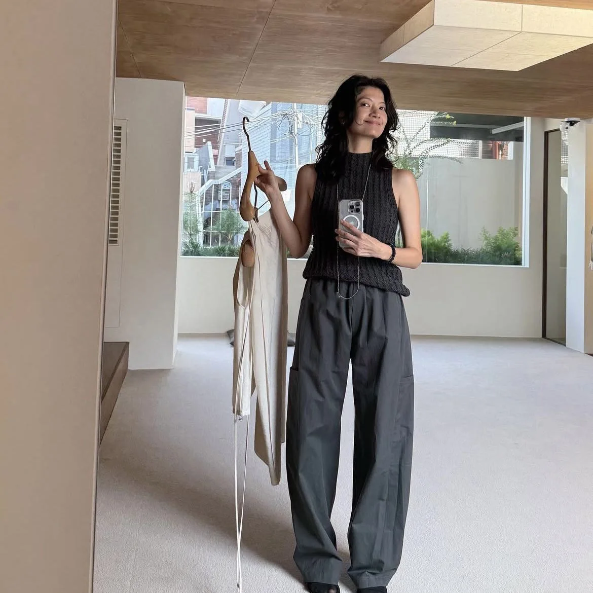 Moia design feminino casual algodão calças de linho cintura alta perna reta modelo fino com grandes kets outono novo sle