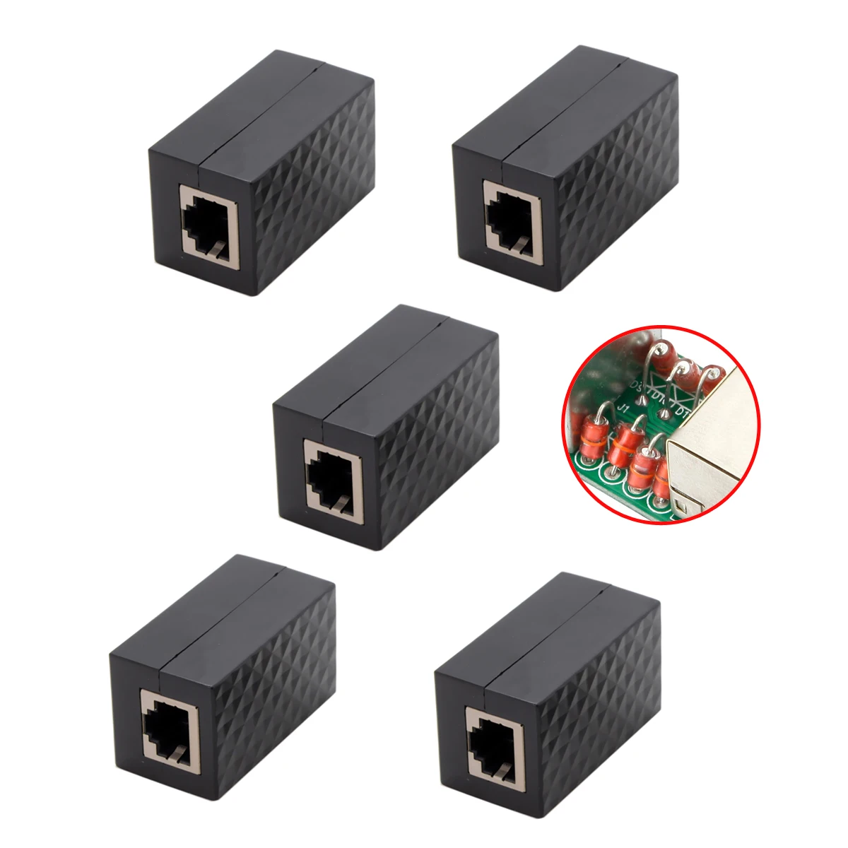 Ngff 5x Blitz ableiter rj45 Buchse zu Buchse Verlängerung adapter Ethernet Überspannung schutz Netzwerk schützen Gerät schwarz