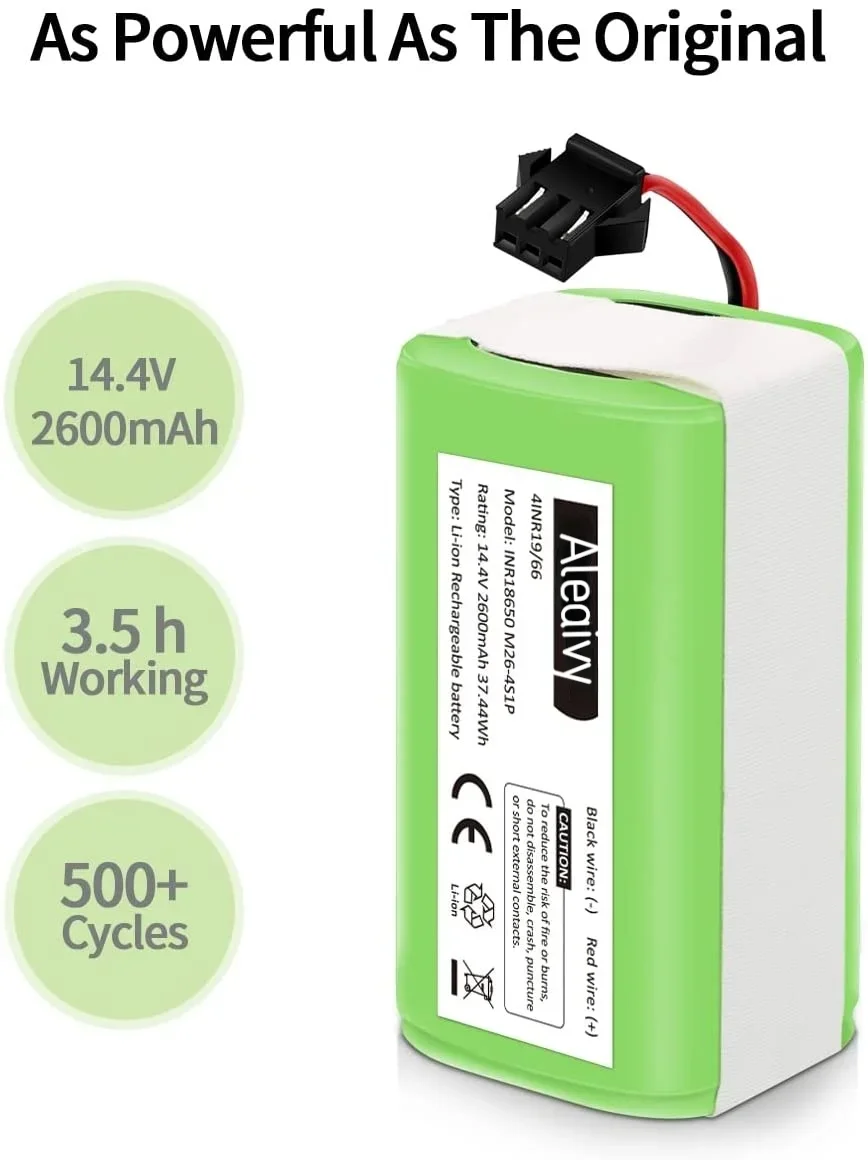 Original 14.4V 2600mAh Li-ion Rechargeable Replacement Battery Compatible with Ecovacs Deebot N79S,N79,DN622,Eufy RoboVac 11,11S