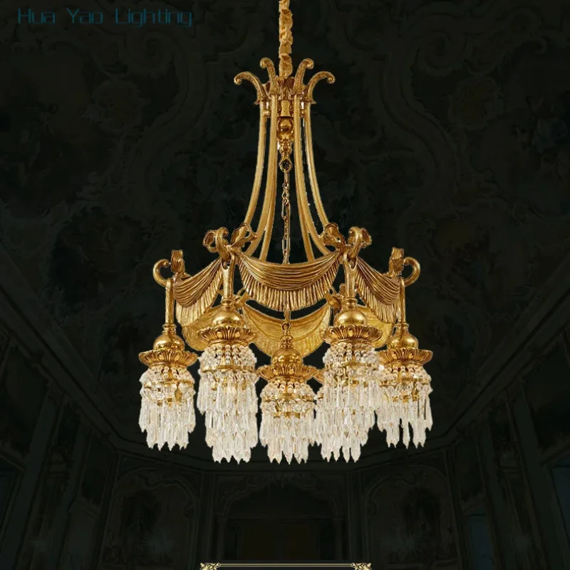 French Neo Classic Crystal Decor Living Room Dining Room Brass Chandelier Villa Apartment Hall Luxury Pendant Lamp
