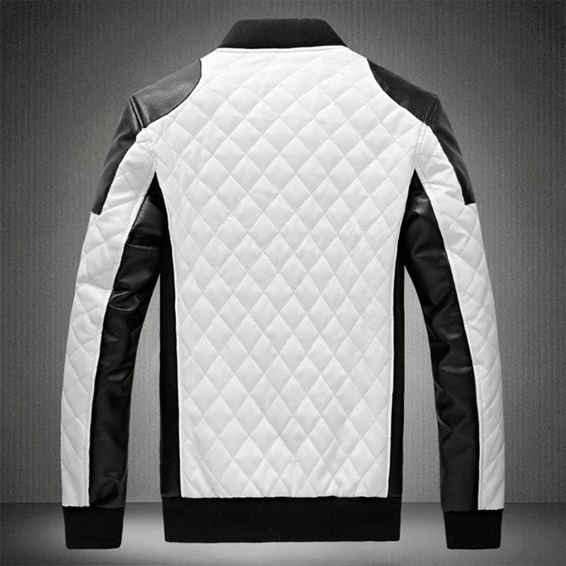 2023 Men Casual High Quality Classic Motorcycle Thick Pu Coat Winter Black White Stitching Contrast Motorcycle Leather Jacket