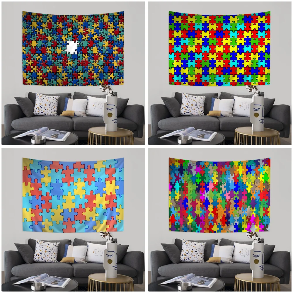 

Colorful Geometric Block DIY Wall Tapestry Bohemian Wall Tapestries Mandala Home Decor