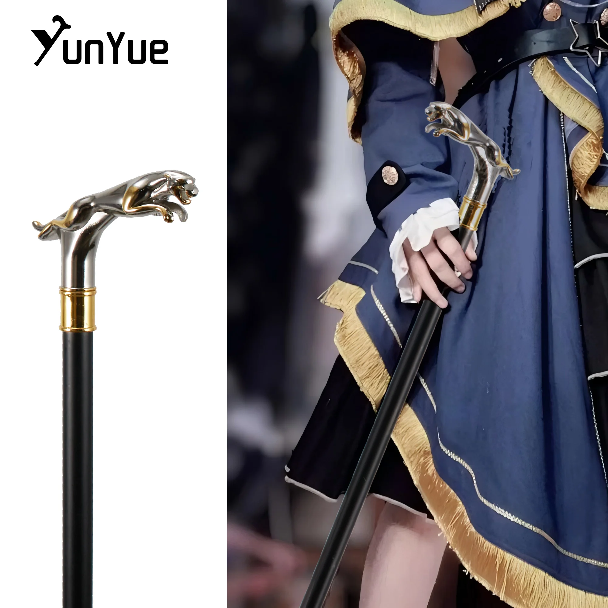 White Gold Luxury Cheetah Handle Fashion Walking Stick for Party Man Elegant Fashion Vintage Hand Cane Lady Dress Walking Cane