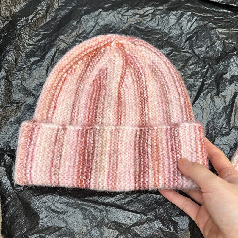 Japanische gestreifte, farbblockierte, verdickte Strickmütze für Männer und Frauen im Winter, Outdoor-Ohrenschutz, warme Skull-Beanie-Mützen. – Detail 4
