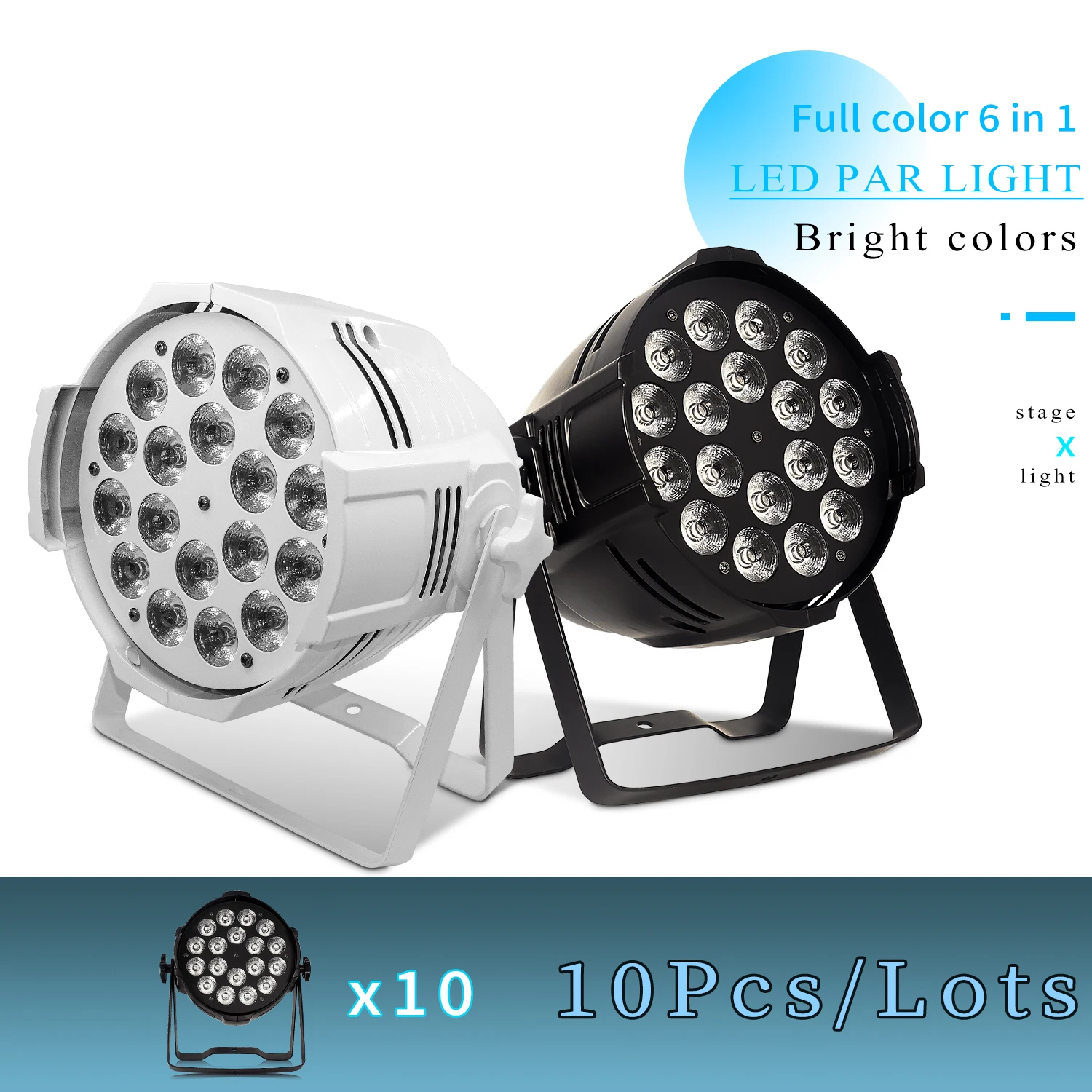 10Pcs/Lots White Aluminum Stage Light 18x18 RGBWA UV 6 in 1 LED Par DMX Control for Wedding Church DJ Disco Stage Lighting