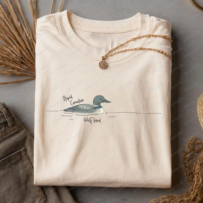 Stupid Canadian Wolf Bird Shirt Funny Loon Sweatshirt for Hockey Fans LGBT Gift Game Day T-Shirt Hockey Romance Merch Harajuku