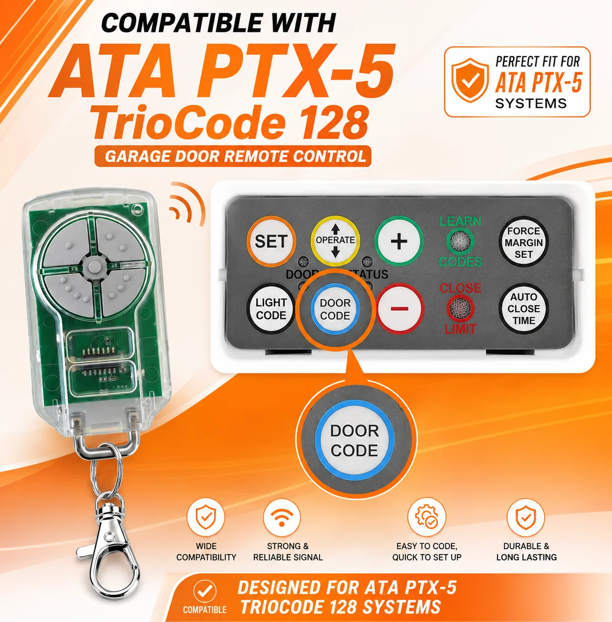 Garage Door Remote for ATA PTX5 TrioCode PTX-5V2 Compatible with  GDO 6v3/7v2/7v3 GDO-10v1 11v1 Garage Door Opener 433.92MHz