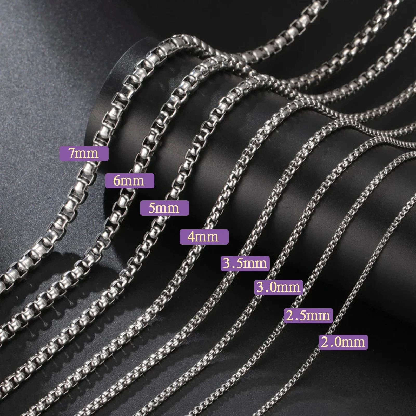 Teamer Stainless Steel Gold Color Long Box Chain Necklace Men Women Basic Punk 2-7mm Thick Chains Minimalist Jewelry Wholesale