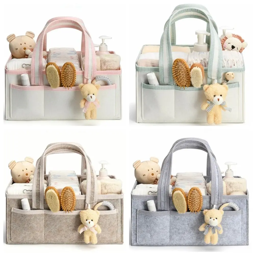 Felt Baby Diaper Caddy Organizer Large Capacity Newborn Essentials Nursery Storage Basket Portable Diaper Bag