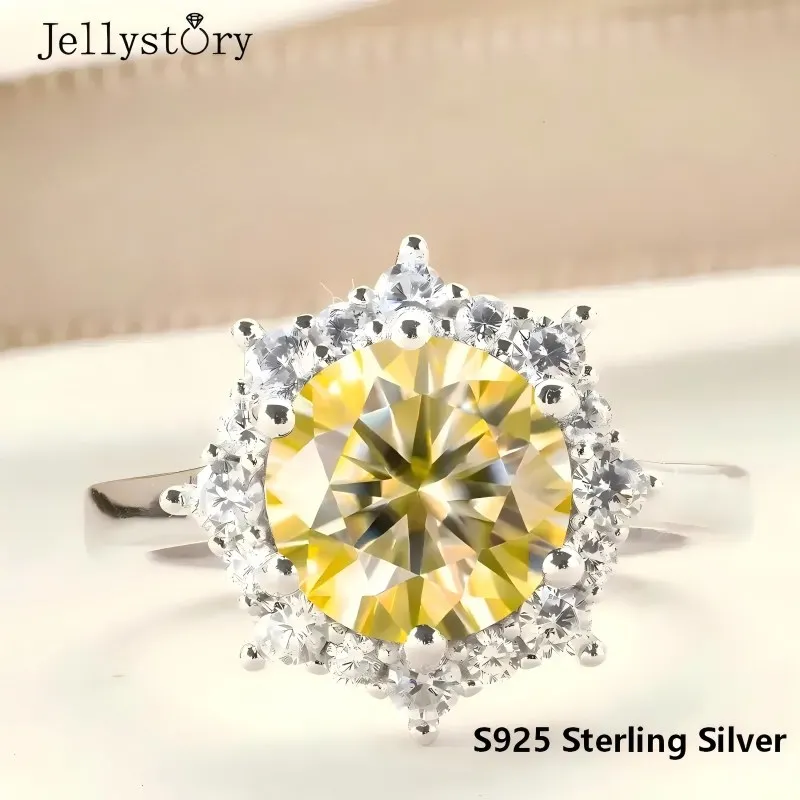 JellyStorySilver 925  D Color Moissanite Gemstone Ring For Women's Fashion And Elegant Wedding Ring With Broken Diamond Inlay
