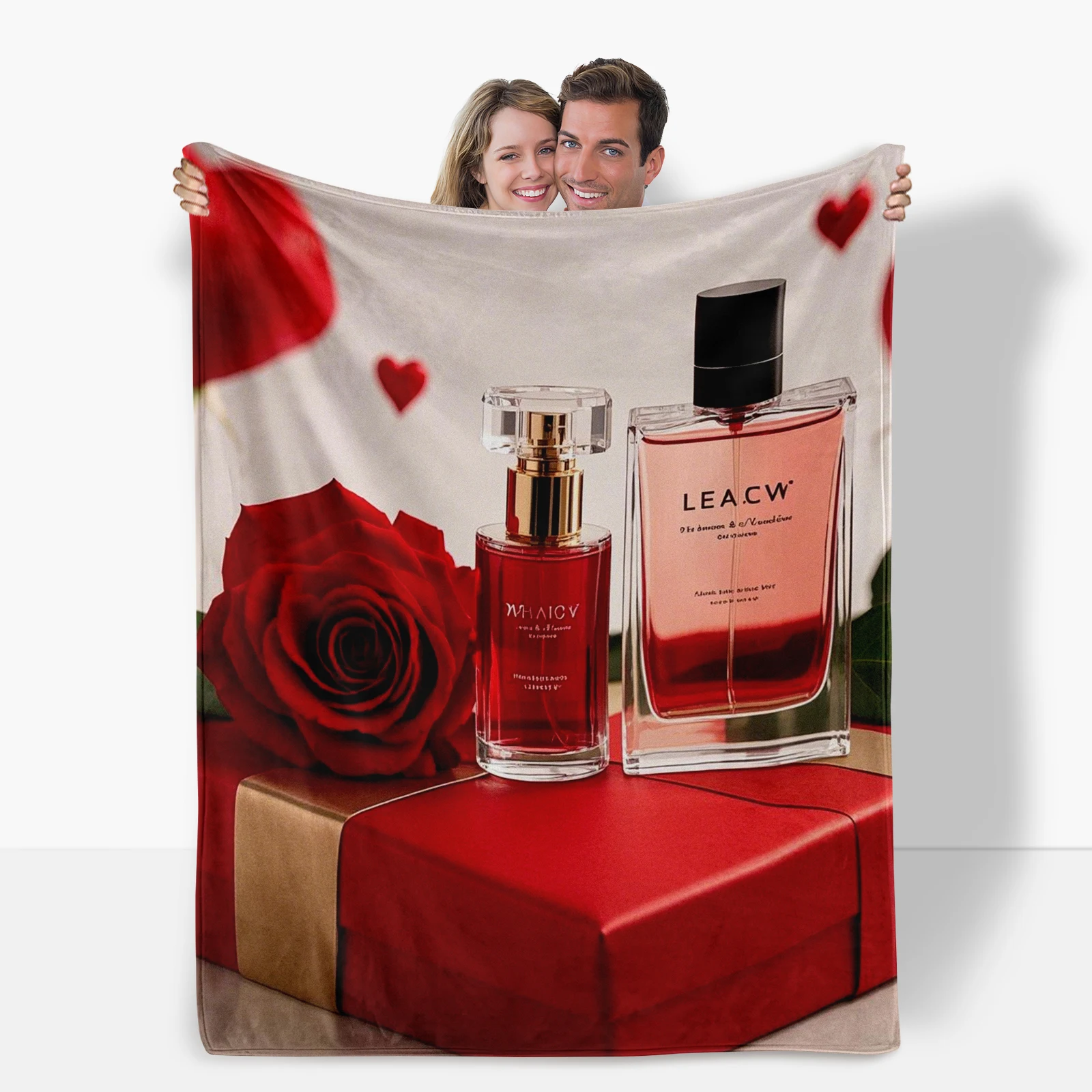 Cozy Flannel Valentine S Blanket Featuring Roses And Perfume Bottles Expressing Deep Love Between Couples