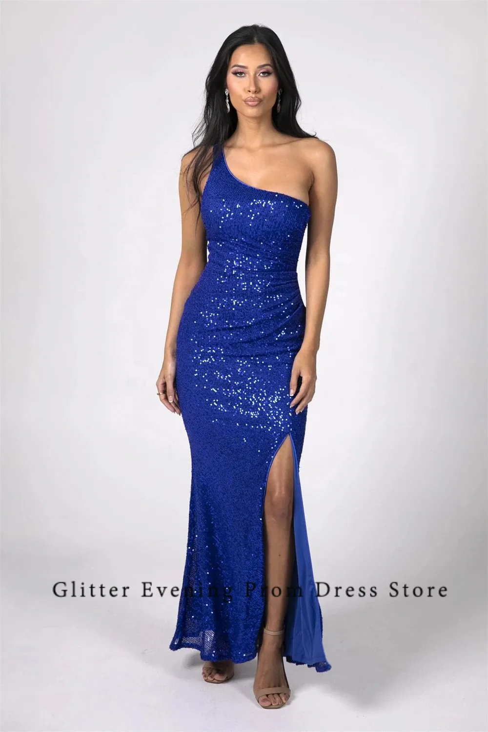 2024 Fashion Simple Sexy Prom Dresses Mermaid Slide Split One-Shoulder Backless Sequined Custom Birthday Evening Party Dresses