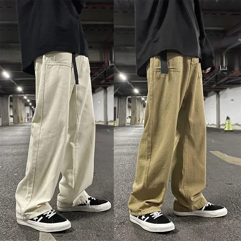 Pantaloni da jogging moda Casual da uomo pantaloni Cargo Vintage a gamba larga dritti larghi pantaloni da uomo in tinta unita