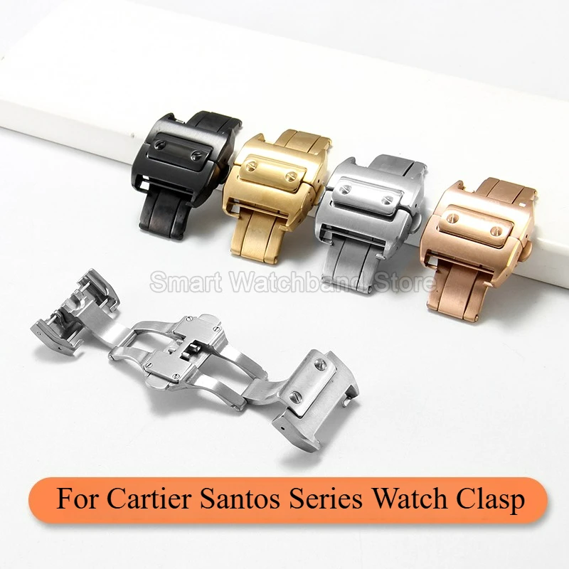Brushed Double Push Butterfly Clasp Made of Sturdy Stainless Steel for Cartier Santos 100 Watch Accessories 18 21mm Resists Rust