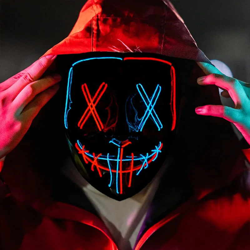 Maschera per travestimento luminosa spaventosa colorata senza fili Maschera di spurgo luminosa a LED Masquerad Maschera per il viso illuminata Uomo Donna Puntelli Cosplay