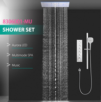 24x12Inch 600x300mm Music RGB LED Shower Head Panel Faucet Set Constant Temperature Thermostatic Vertical Mixer Valve System