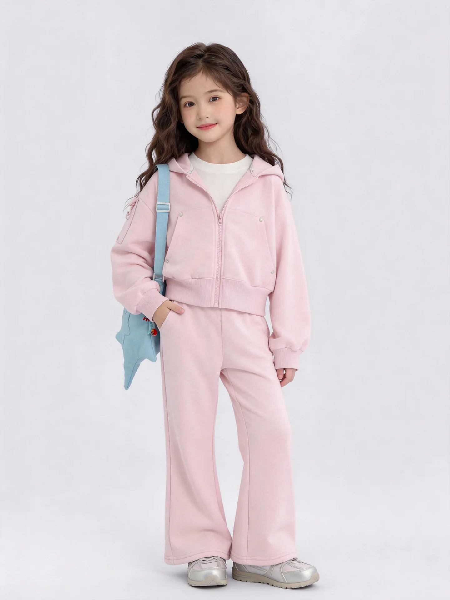 2026 Spring Autumn New Girl Sweet Korean Sports Set Candy Color Hooded Coat Casual Pants Two Piece Set