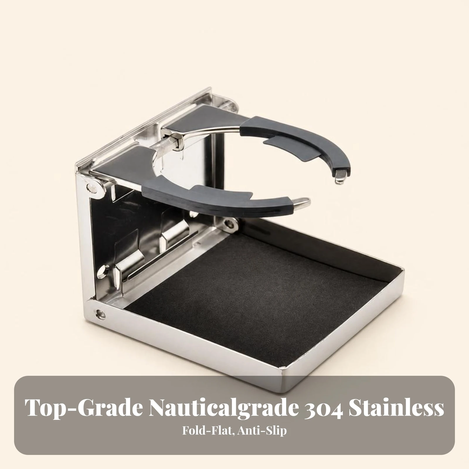 Cup Holder with Base Tray Stainless Steel Folding Cup Holder Polished Secure for Boat Owners, Boats, Marine Cabins