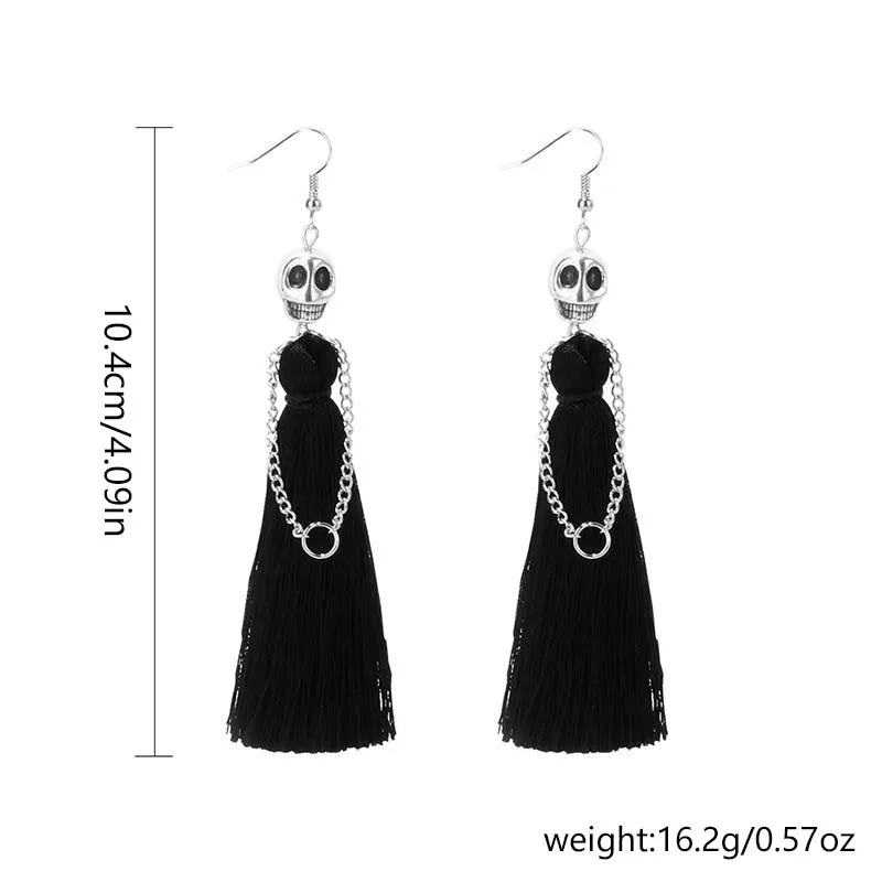 Gothic Halloween Skeleton Earrings for Women Punk Ethnic Skull Rope Tassel Drop Earrings Fashion Party Holiday Jewelry Gifts